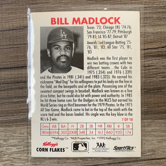 Kelloggs Corn Flakes All Star Bill Madlock 3rd Baseball card Hologram 1992 MLB - Picture 2 of 6